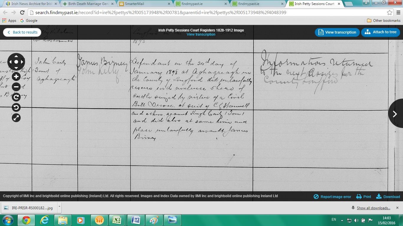 Found our great grandfathers jail record from Longford Gaol - cattle rustling / repossession with voilence of 5 Cattle seized beforehand from a Hugh Carty. www.findmypast.ie